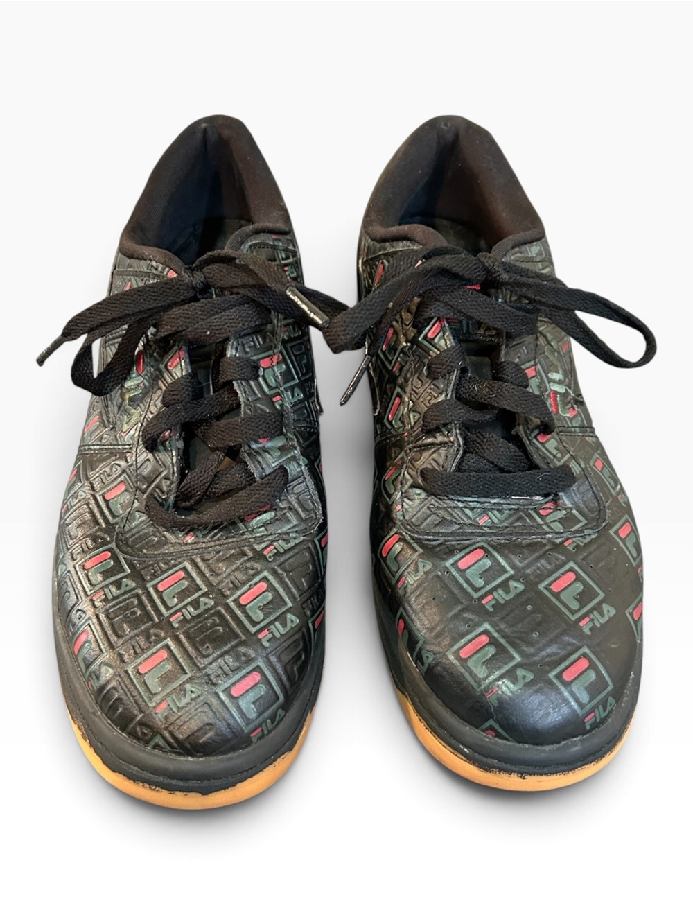Fila Men’s Black Athletic Sneakers with Red Accents and Gum Sole